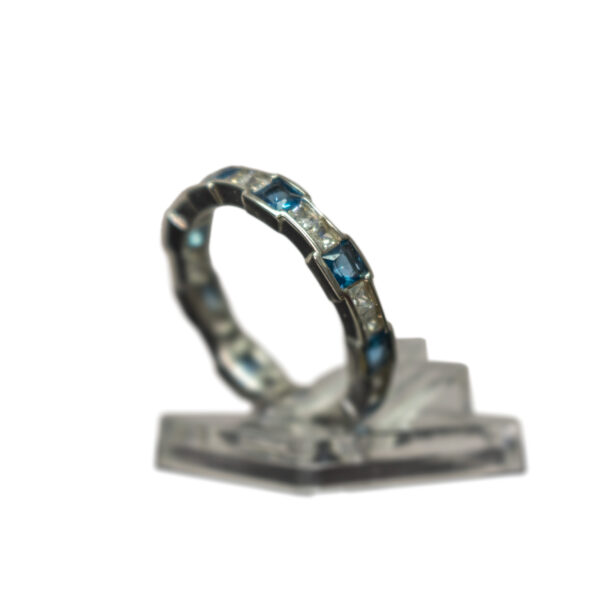 Silber, Perle, Zirkonia Ring (Motiv Blauer Stein)